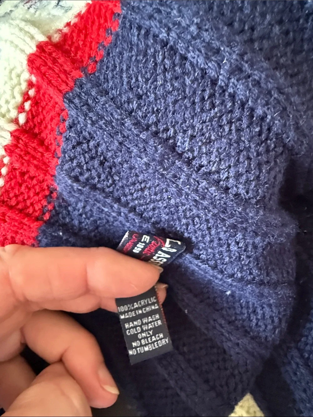 U.S. Polo Assn. Navy, Cream & Red Ribbed Knit Scarf